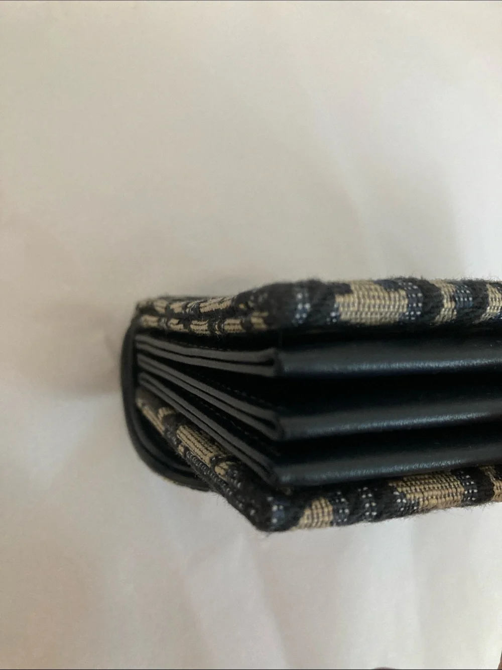 Dior Black & Beige Monogram Saddle Card Holder with Gold D Charm